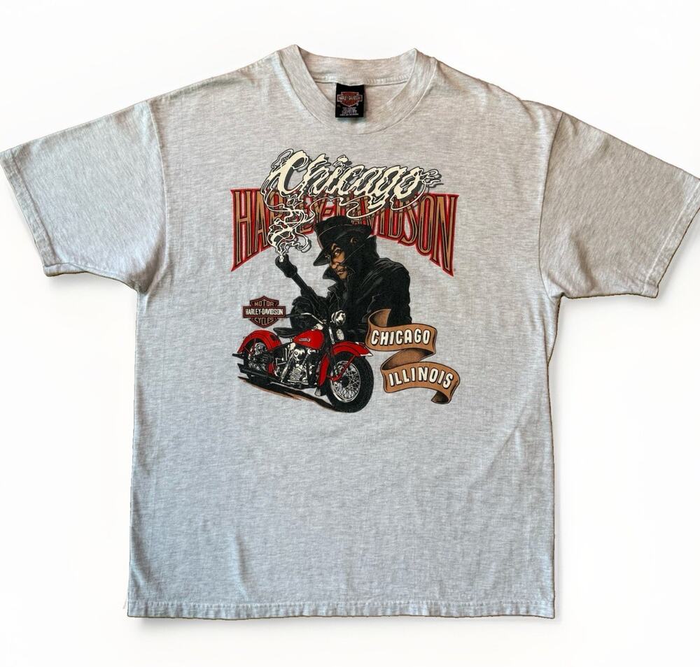 Vintage Harley Davidson Shirt XL Gray 90s Chicago Al Capone Streetwear Punk